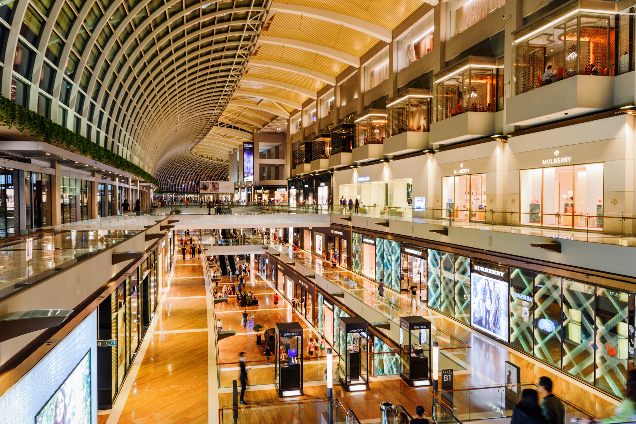 View of stores and boutiques at the Shoppes at Marina Bay Sands.